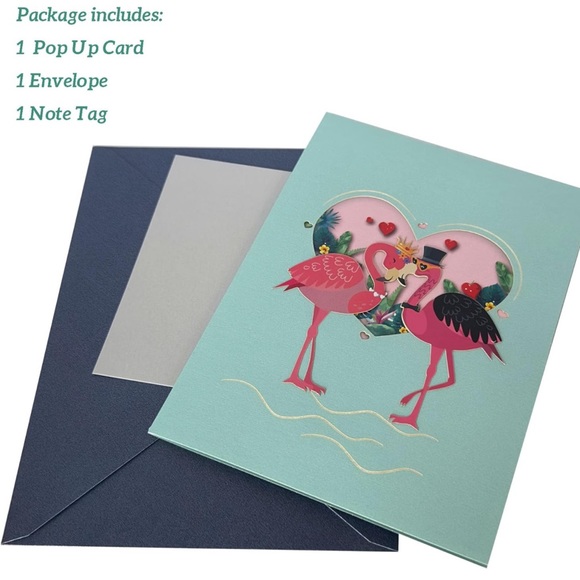 New Anniversary 3D Pop Up Card Greeting Card- Envelope and Note Tag-Flamingo - Picture 2 of 7